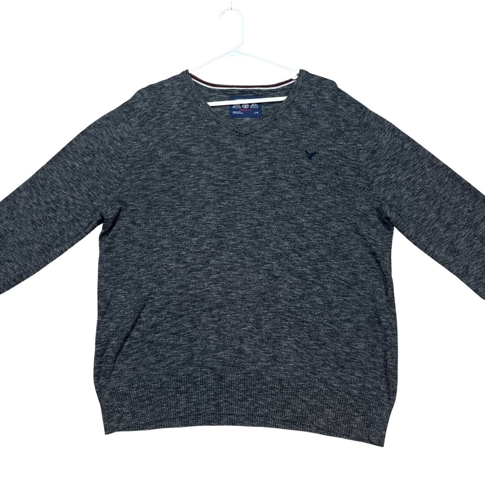 American Eagle Outfitters Men's Large Heather Gray Athletic Fit V-Neck Sweater